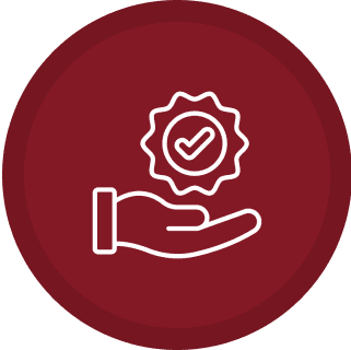 Hand holding a checkmark badge icon.
