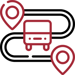 Icon of a bus route with start and end location markers.