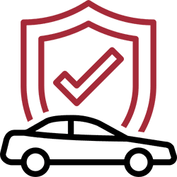A car silhouette with a shield and checkmark symbolizing vehicle protection.
