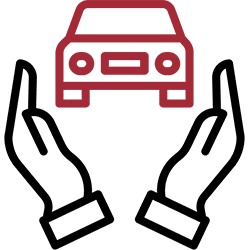 Icon of hands protecting a car, symbolizing car insurance or safety.