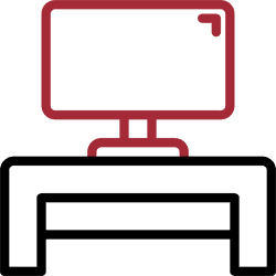 A minimalist desk with a computer monitor on top.