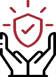 Hands holding a shield with a checkmark symbolizing protection and security.