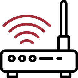 A simple router icon with signal waves and antenna.